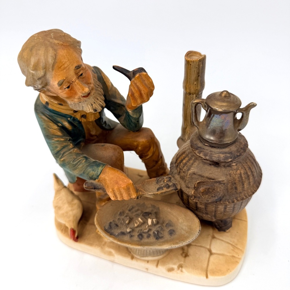 Vintage Norleans Japan Ceramic Figurine Old Man Smoking Pipe Stove Chicken‎ 7in - Picture 3 of 9